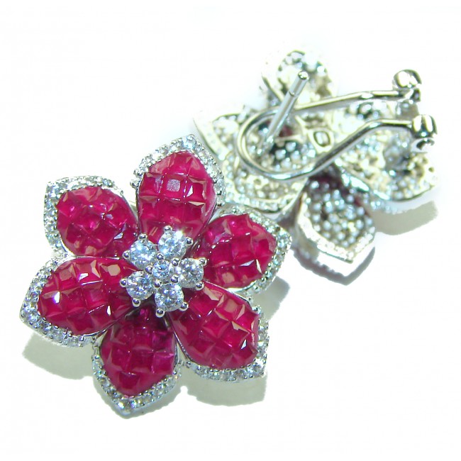 Born to Glam floral-inspired authentic Ruby .925 Sterling Silver handcrafted earrings