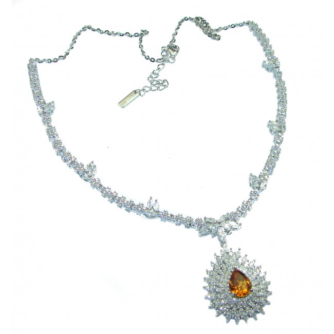 Floral Design genuine Citrine .925 Sterling Silver handmade necklace