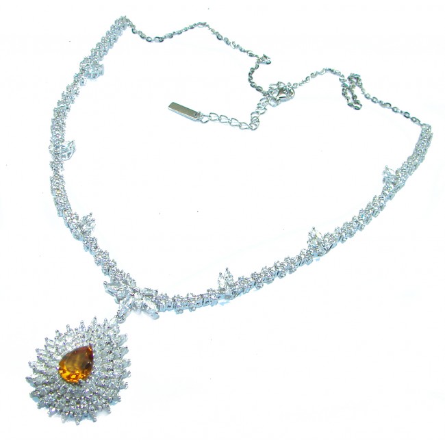 Floral Design genuine Citrine .925 Sterling Silver handmade necklace