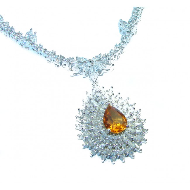 Floral Design genuine Citrine .925 Sterling Silver handmade necklace