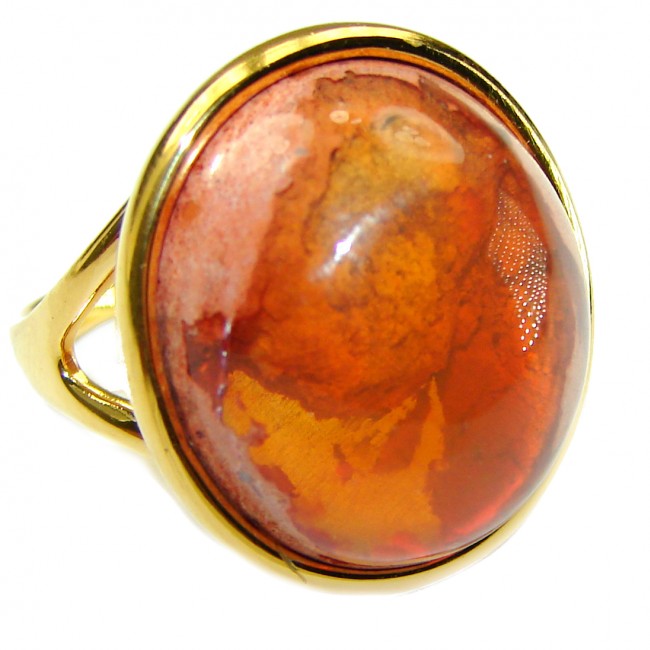 Queen of Fire best quality Mexican Opal 14K Gold over .925 Sterling Silver handmade ring 8 1/4