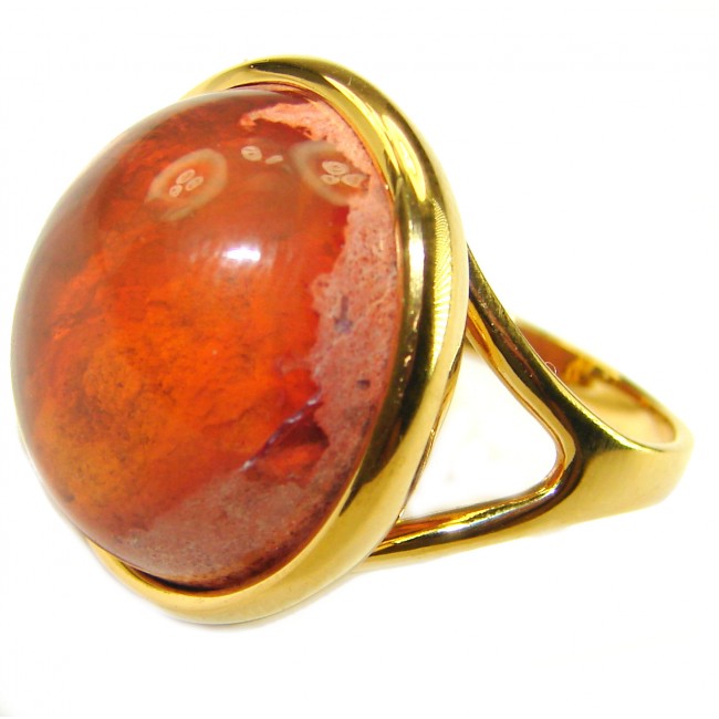 Queen of Fire best quality Mexican Opal 14K Gold over .925 Sterling Silver handmade ring 8 1/4