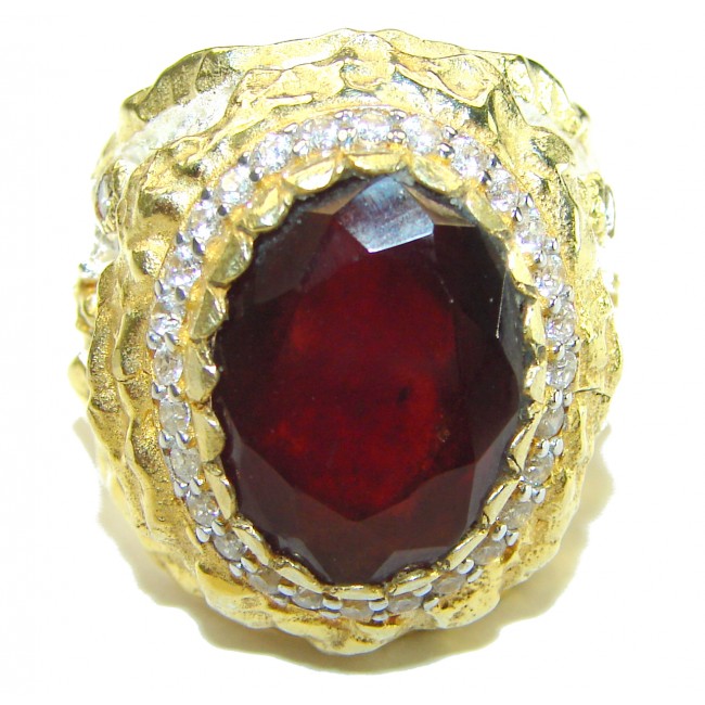 Ultimate Beauty 12.8 carat authentic Ruby 18K Gold over .925 Sterling Silver handcrafted Ring size 9