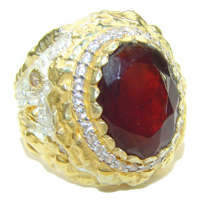 Ultimate Beauty 12.8 carat authentic Ruby 18K Gold over .925 Sterling Silver handcrafted Ring size 9