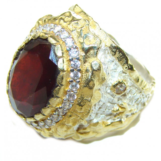 Ultimate Beauty 12.8 carat authentic Ruby 18K Gold over .925 Sterling Silver handcrafted Ring size 9