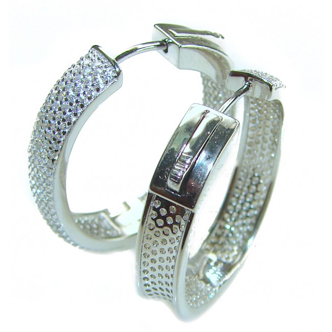 Precious genuine White Topaz .925 Sterling Silver hoop earrings