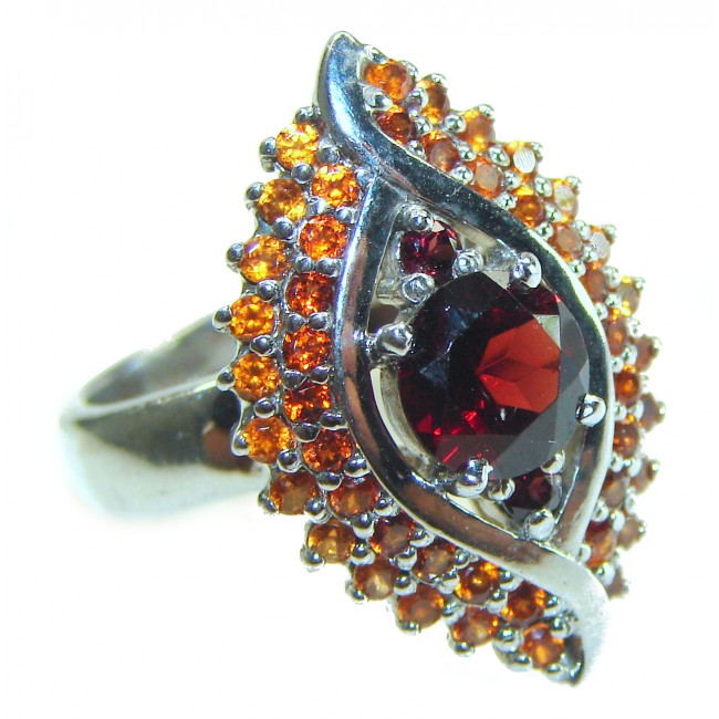 Blooming Rose Red Authentic Garnet .925 Sterling Silver handcrafted Ring size 8 1/4