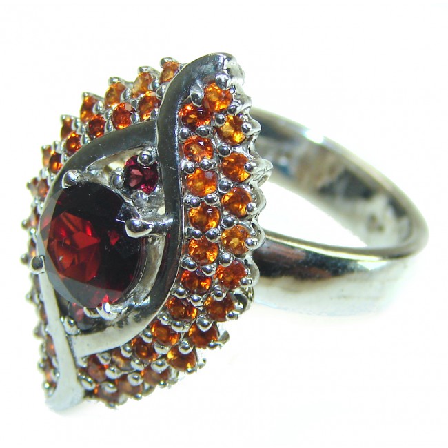 Blooming Rose Red Authentic Garnet .925 Sterling Silver handcrafted Ring size 8 1/4