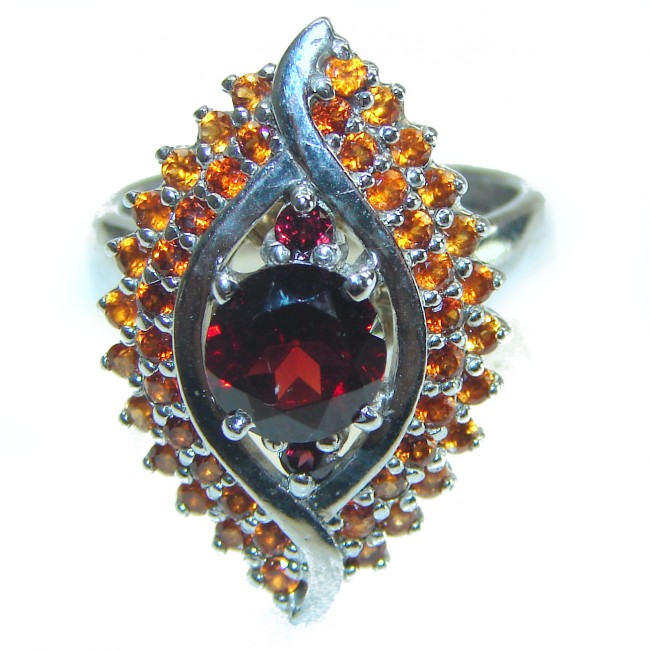 Blooming Rose Red Authentic Garnet .925 Sterling Silver handcrafted Ring size 8 1/4