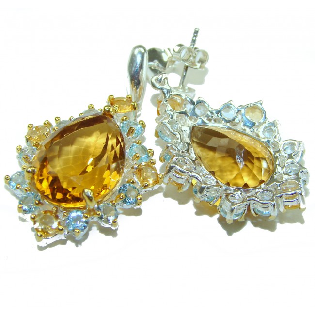 Golden Drops Topaz .925 Sterling Silver handcrafted Statement earrings