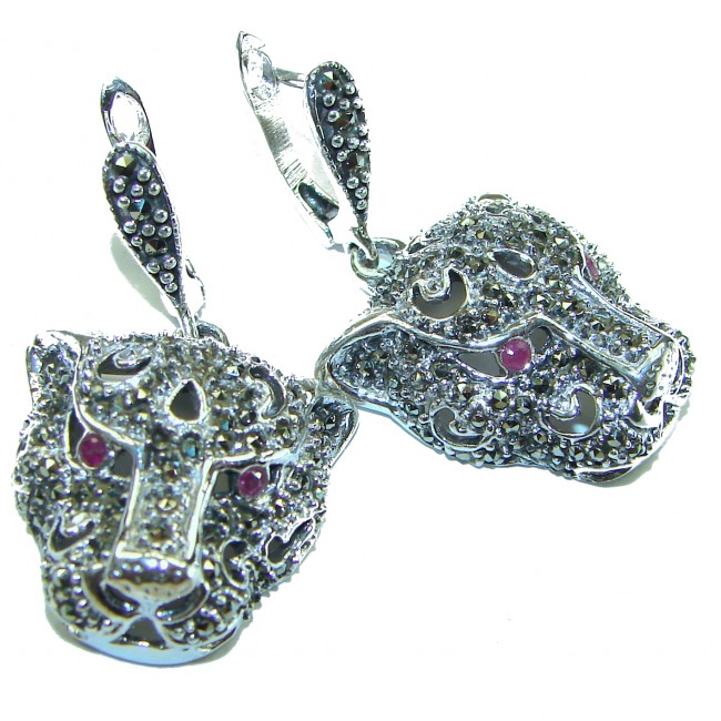 Panthers Ruby Marcasite .925 Sterling Silver earrings