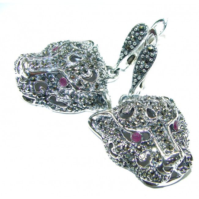 Panthers Ruby Marcasite .925 Sterling Silver earrings