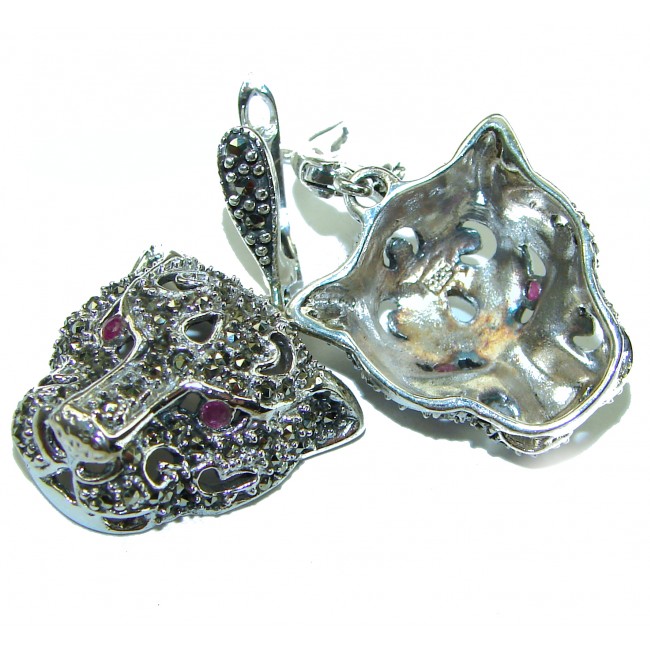 Panthers Ruby Marcasite .925 Sterling Silver earrings