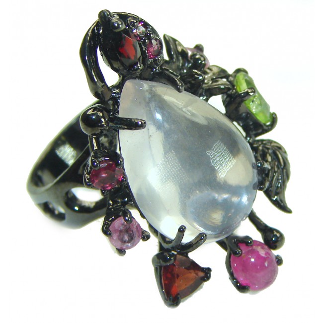 Pink Beauty Rose Quartz Tourmaline black rhodium over .925 Sterling Silver Handcrafted Ring size 6 3/4