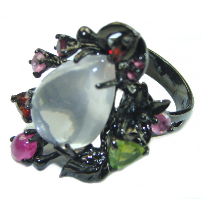 Pink Beauty Rose Quartz Tourmaline black rhodium over .925 Sterling Silver Handcrafted Ring size 6 3/4