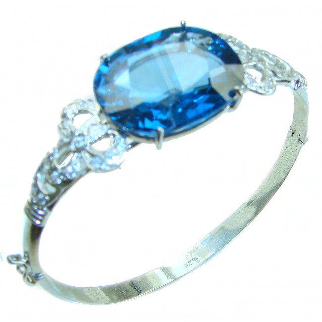 Precious 29.5 carat Natural London Blue Topaz .925 Sterling Silver Bracelet