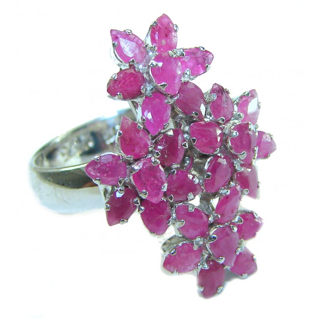 Floral design Ruby .925 Sterling Silver handmade ring s. 7