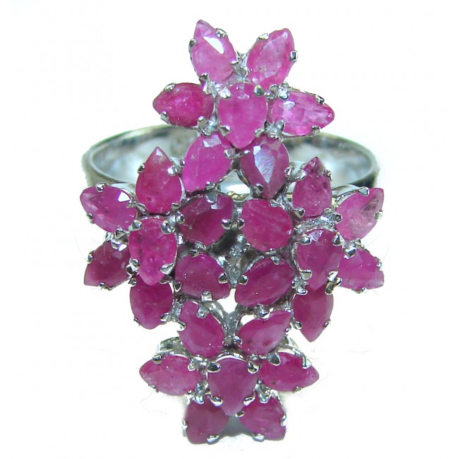 Floral design Ruby .925 Sterling Silver handmade ring s. 7