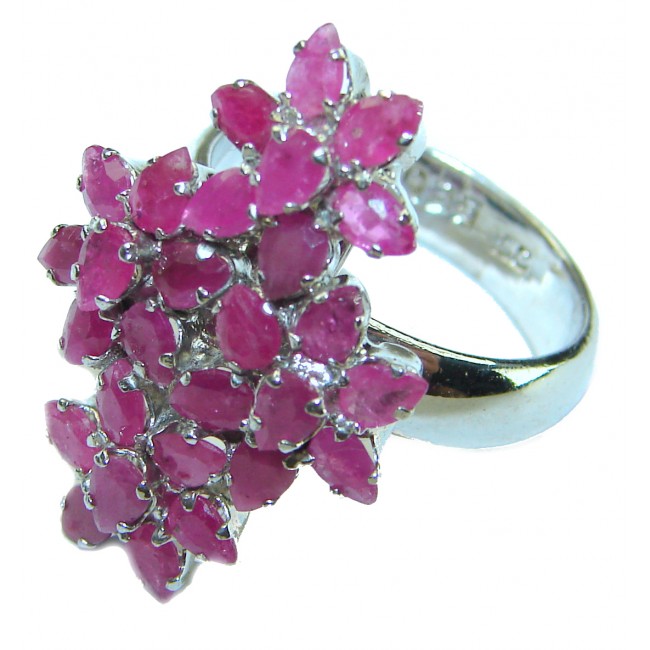 Floral design Ruby .925 Sterling Silver handmade ring s. 7