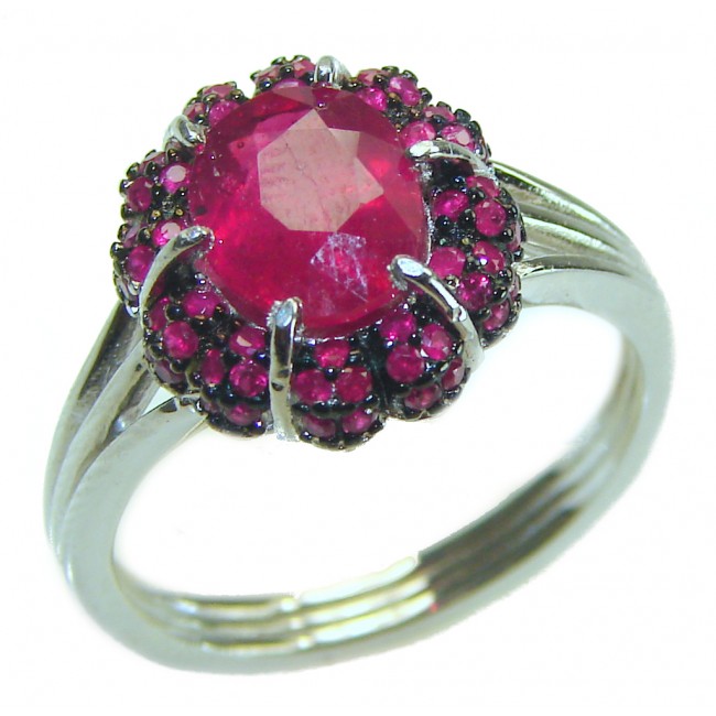 Red Brilliance 4.5 carat Ruby .925 Silver handcrafted Ring s. 8