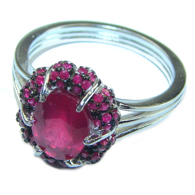 Red Brilliance 4.5 carat Ruby .925 Silver handcrafted Ring s. 8