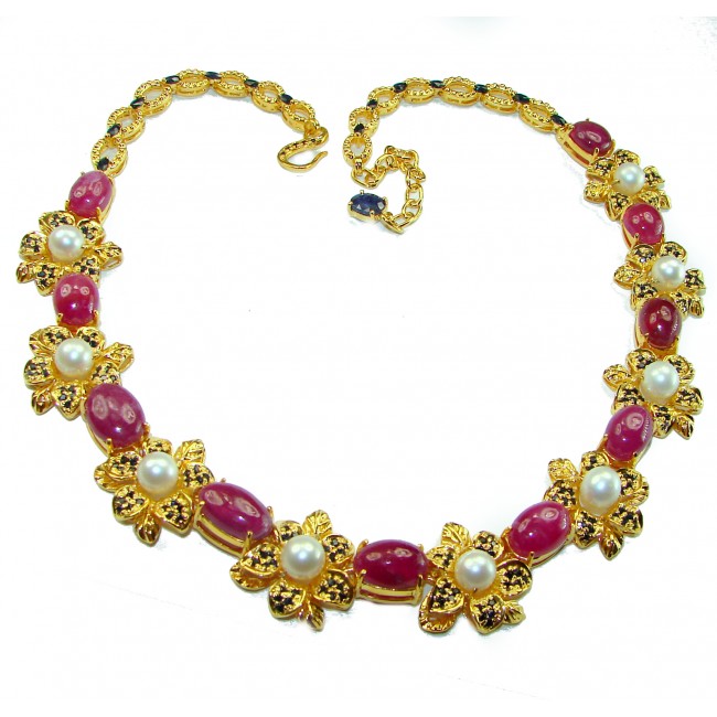 Infinity Authentic Ruby 18K Gold over .925 Sterling Silver handcrafted Statement necklace