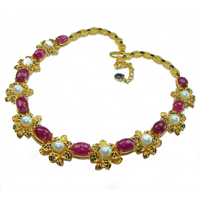 Infinity Authentic Ruby 18K Gold over .925 Sterling Silver handcrafted Statement necklace