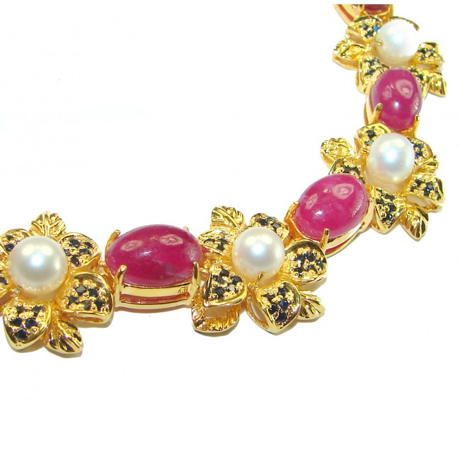 Infinity Authentic Ruby 18K Gold over .925 Sterling Silver handcrafted Statement necklace