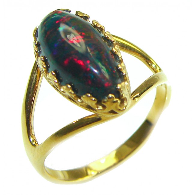 A Milky Way Genuine 6.5 carat Black Opal 18K Gold over .925 Sterling Silver handmade Ring size 8