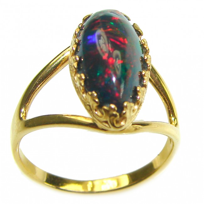 A Milky Way Genuine 6.5 carat Black Opal 18K Gold over .925 Sterling Silver handmade Ring size 8