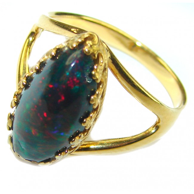 A Milky Way Genuine 6.5 carat Black Opal 18K Gold over .925 Sterling Silver handmade Ring size 8