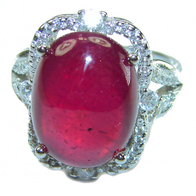 Red Brilliance 10.5 carat Ruby .925 Silver handcrafted Large Cocktail Ring s. 7 1/2