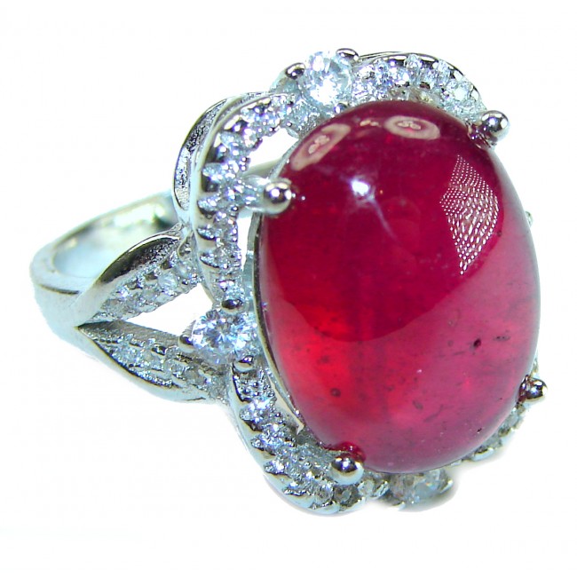 Red Brilliance 10.5 carat Ruby .925 Silver handcrafted Large Cocktail Ring s. 7 1/2