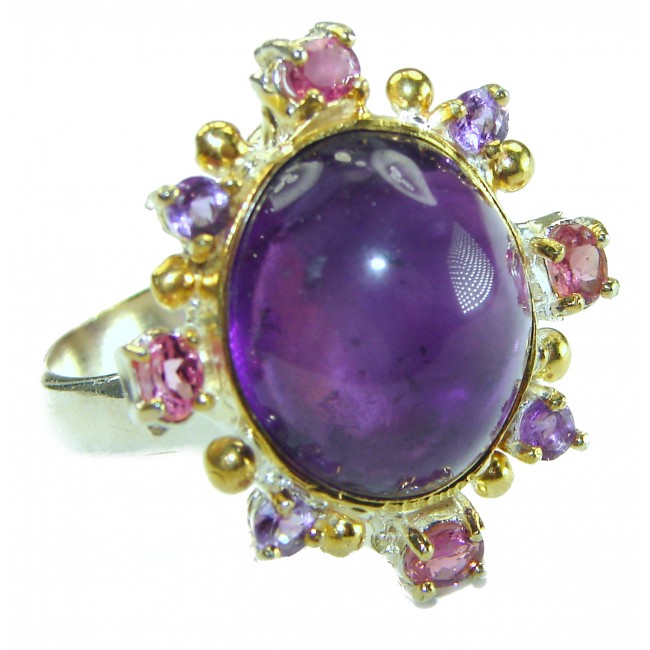 Spectacular Amethyst 14K Gold over .925 Sterling Silver Handcrafted Large Ring size 9