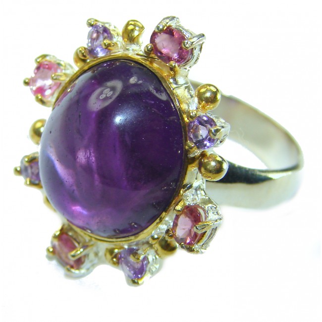 Spectacular Amethyst 14K Gold over .925 Sterling Silver Handcrafted Large Ring size 9