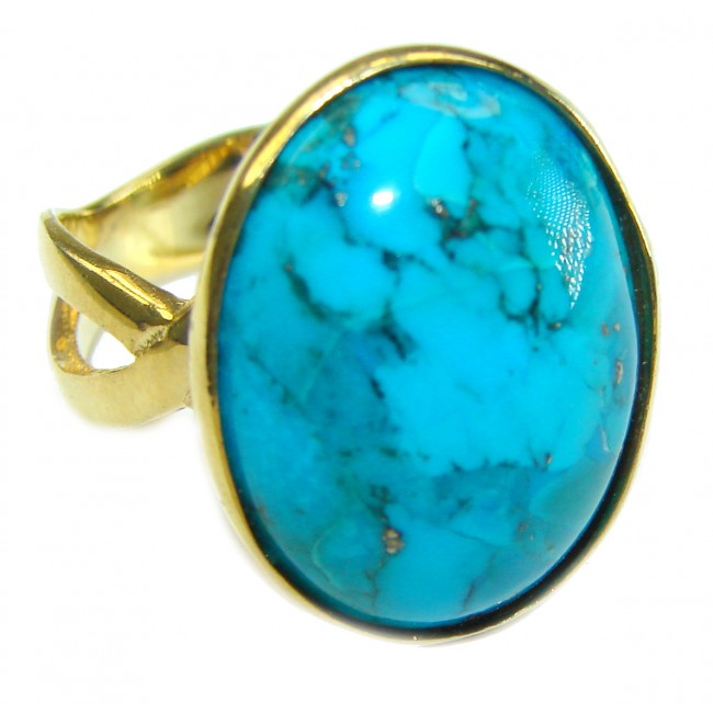 Authentic Parrot's Wing Chrysocolla 14K Gold over .925 Sterling Silver handcrafted ring size 8 3/4