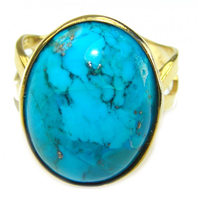 Authentic Parrot's Wing Chrysocolla 14K Gold over .925 Sterling Silver handcrafted ring size 8 3/4