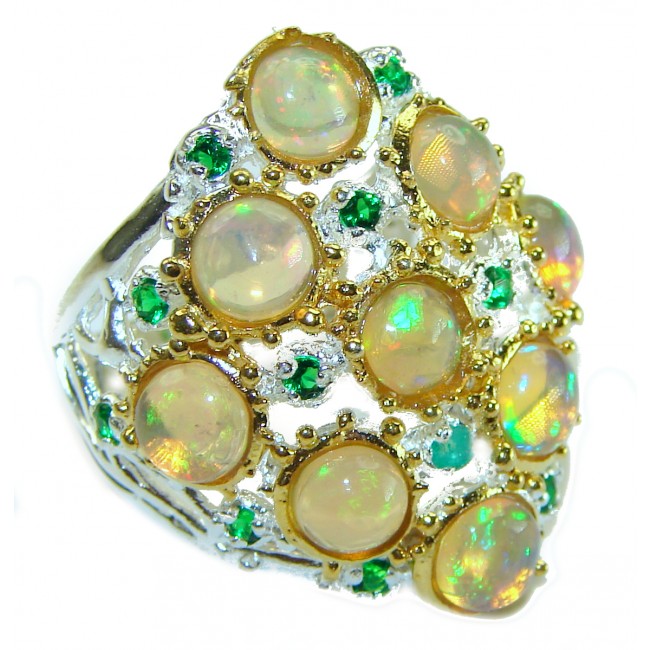 Golden Galaxy Genuine Ethiopian Opal .925 Sterling Silver handmade Ring size 7