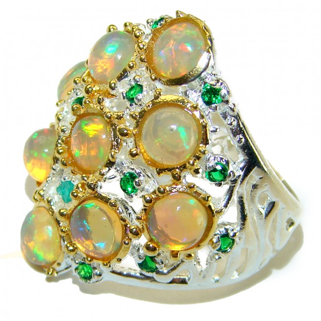 Golden Galaxy Genuine Ethiopian Opal .925 Sterling Silver handmade Ring size 7