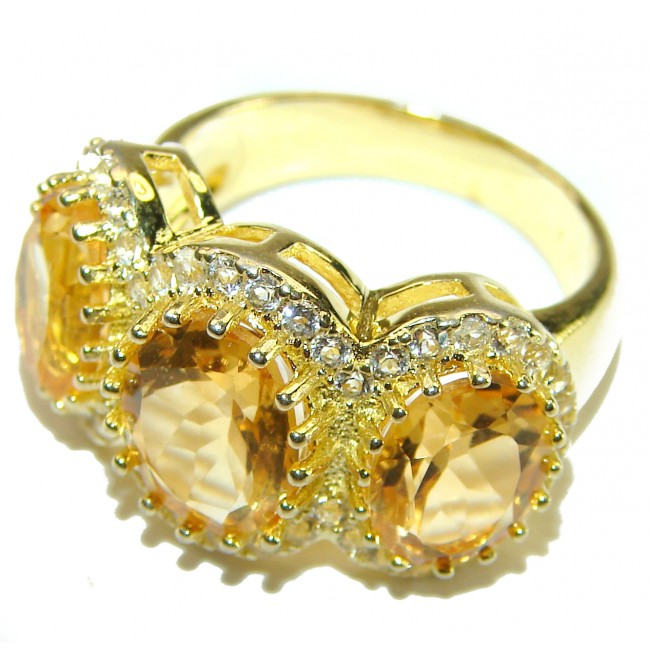 Authentic Citrine 14K Gold over .925 Sterling Silver handmade Cocktail Ring s. 7 1/4