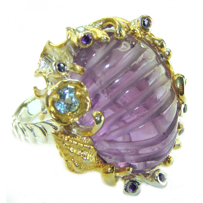 Spectacular 17.5 carat carved Amethyst .925 Sterling Silver Handcrafted Statement Ring size 10 1/4