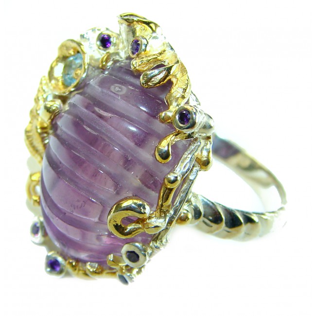 Spectacular 17.5 carat carved Amethyst .925 Sterling Silver Handcrafted Statement Ring size 10 1/4