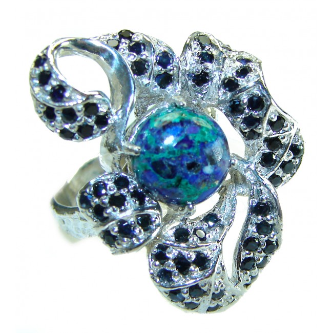 Fabulous Parrot's Wing's Chrysocolla Sapphire .925 Sterling Silver handcrafted ring size 8 1/4