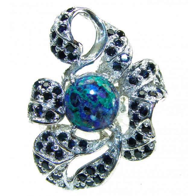 Fabulous Parrot's Wing's Chrysocolla Sapphire .925 Sterling Silver handcrafted ring size 8 1/4