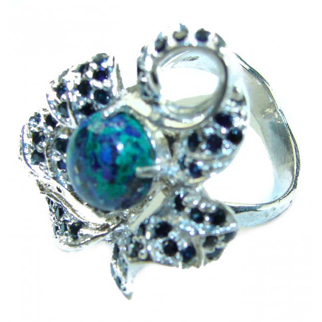 Fabulous Parrot's Wing's Chrysocolla Sapphire .925 Sterling Silver handcrafted ring size 8 1/4