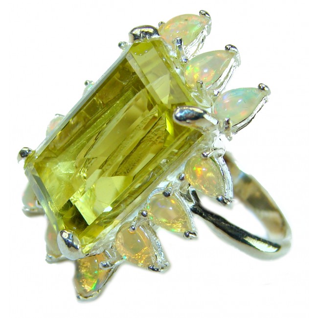 22.8 carat Genuine Lemon Quartz Ethiopian Opal .925 Sterling Silver handcrafted ring size 8 1/2