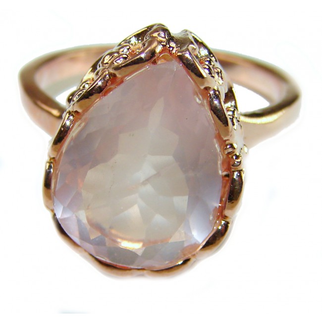 Authentic Brazilian Rose Quartz 14k Gold over .925 Sterling Silver incredible Ring size 9 1/4