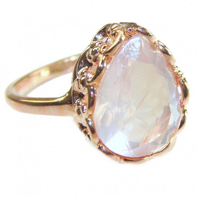 Authentic Brazilian Rose Quartz 14k Gold over .925 Sterling Silver incredible Ring size 9 1/4