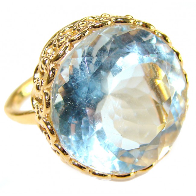 Precious 29.5 carat AQUAMARINE 14k Gold over .925 Sterling Silver Handcrafted Large Ring size 9 1/4