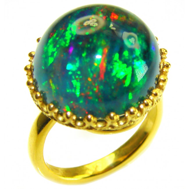 New Galaxy Genuine 24.9 carat Black Opal 18K Gold over .925 Sterling Silver handmade Ring size 7 1/4